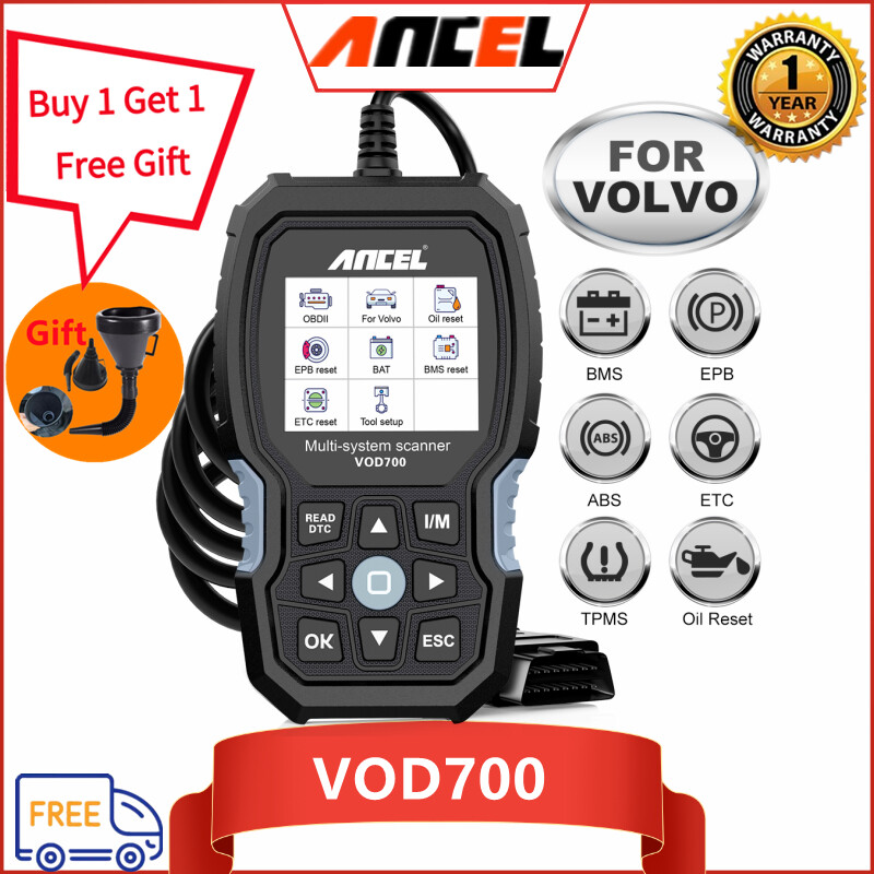 ANCEL VOD700 For Volvo Car Full System OBD2 Scanner Support ABS/Injector Coding/Oil/ETC/SRL/BMS/EPB/TPMS/DPF 9 Reset Functions Automotive OBD 2 Basic Funtion Diagnostic Turn Off MIL Light Auto VIN One