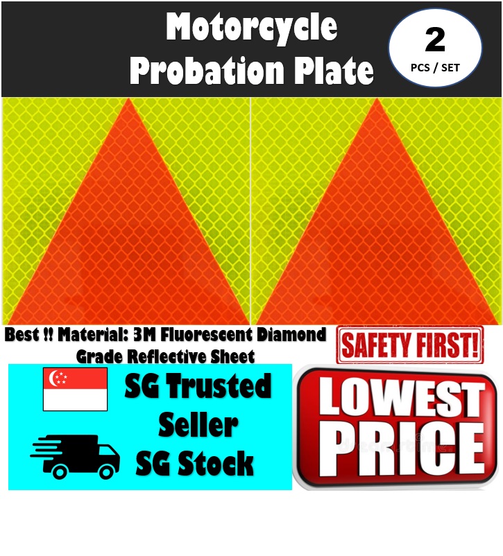 Probation plate, p plate (3M fluorescent diamond grade reflective self adhesive sheet) Motorbike Motorcycle bike