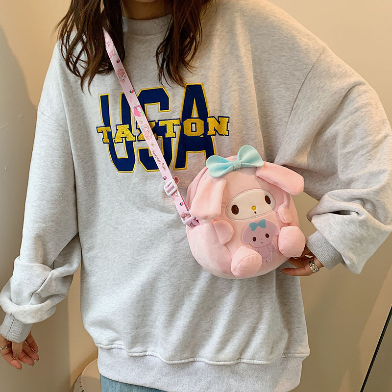 【PrettySet】Sanrio Cute Cartoon Plush Diagonal Bag All-Match Plush Shoulder Kawaii Cinnamoroll Melody Kuromi Girls Storage Bags