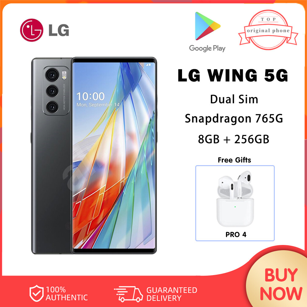 LG WING 5G CellPhone Dual Sim Unlocked Flip Dual Screen Mobile Phone 6.8'' 8GB+256GB Snapdragon 765 Android NFC SmartPhone LM-F100EMW