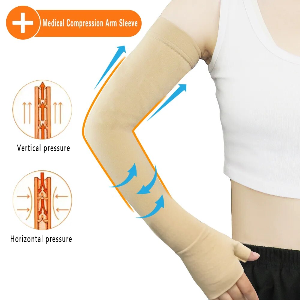 Legbeauty 1Pc Unisex Medical Compression Arm Sleeve For Lymphedema Silicone Non-Slip UV Protection Graduated Pressure Long Glove