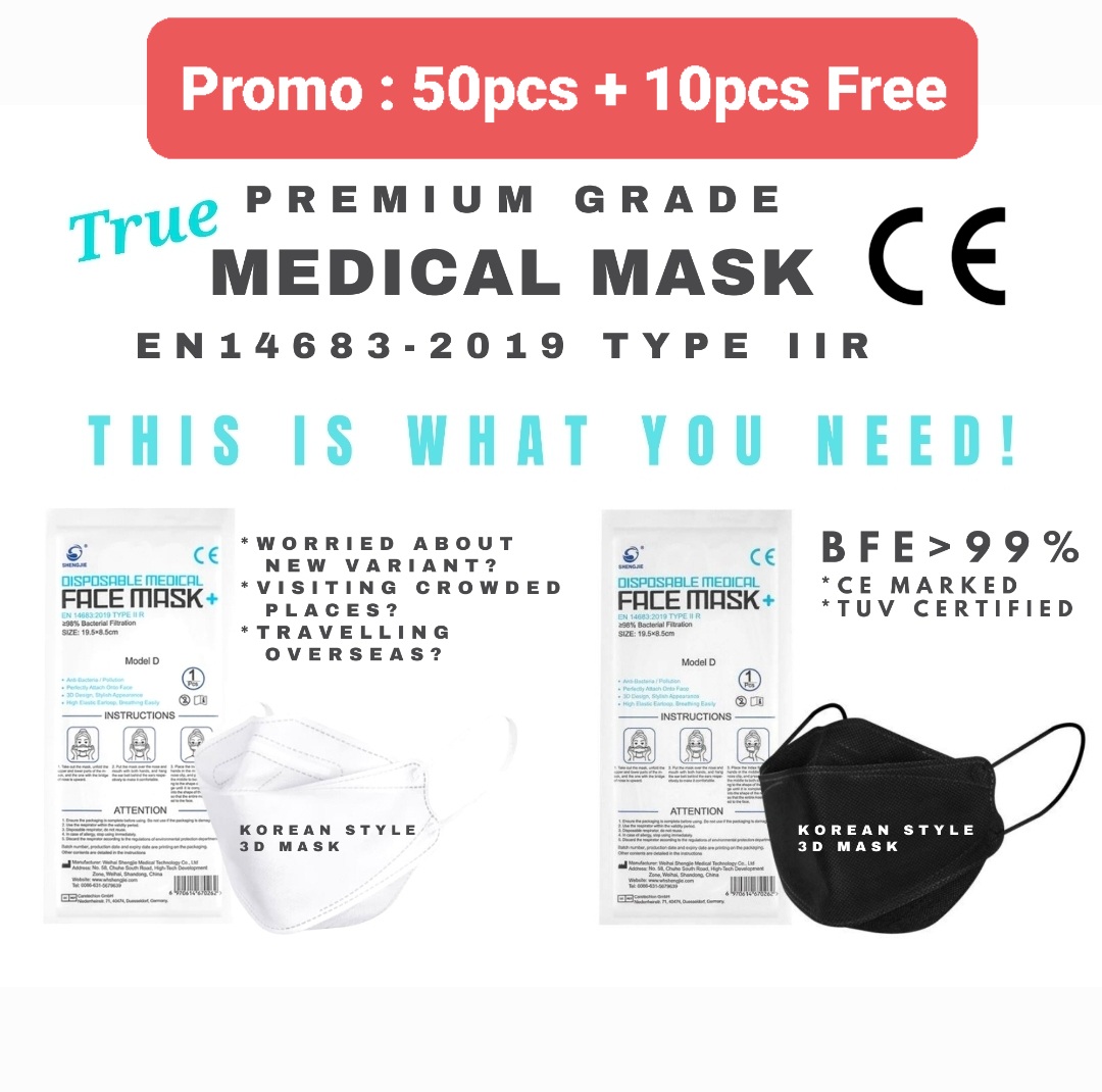 (SG) Medical Mask Korean Style CE Certified EN14683-2019 Face Mask BFE > 98% / KN95 / 3D Mask / Medical Grade Mask KF94 / Surgical Medical Mask KF94