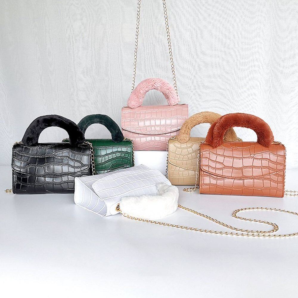 DEPLO Female Small Square Soft PU Alligator Pattern Handbags Crossbody Messenger Bags Shoulder Bags