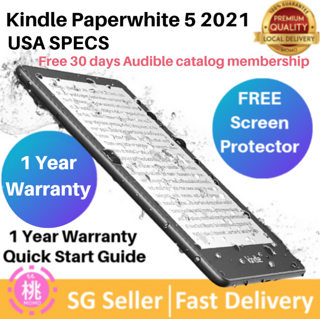 Kindle Paperwhite 5 11th Gen 8GB / 16GB US SPEC + FREE Free Screen Protector with a 6.8" display and adjustable warm light (Water safe Fabric Magnetic Smart Case options)