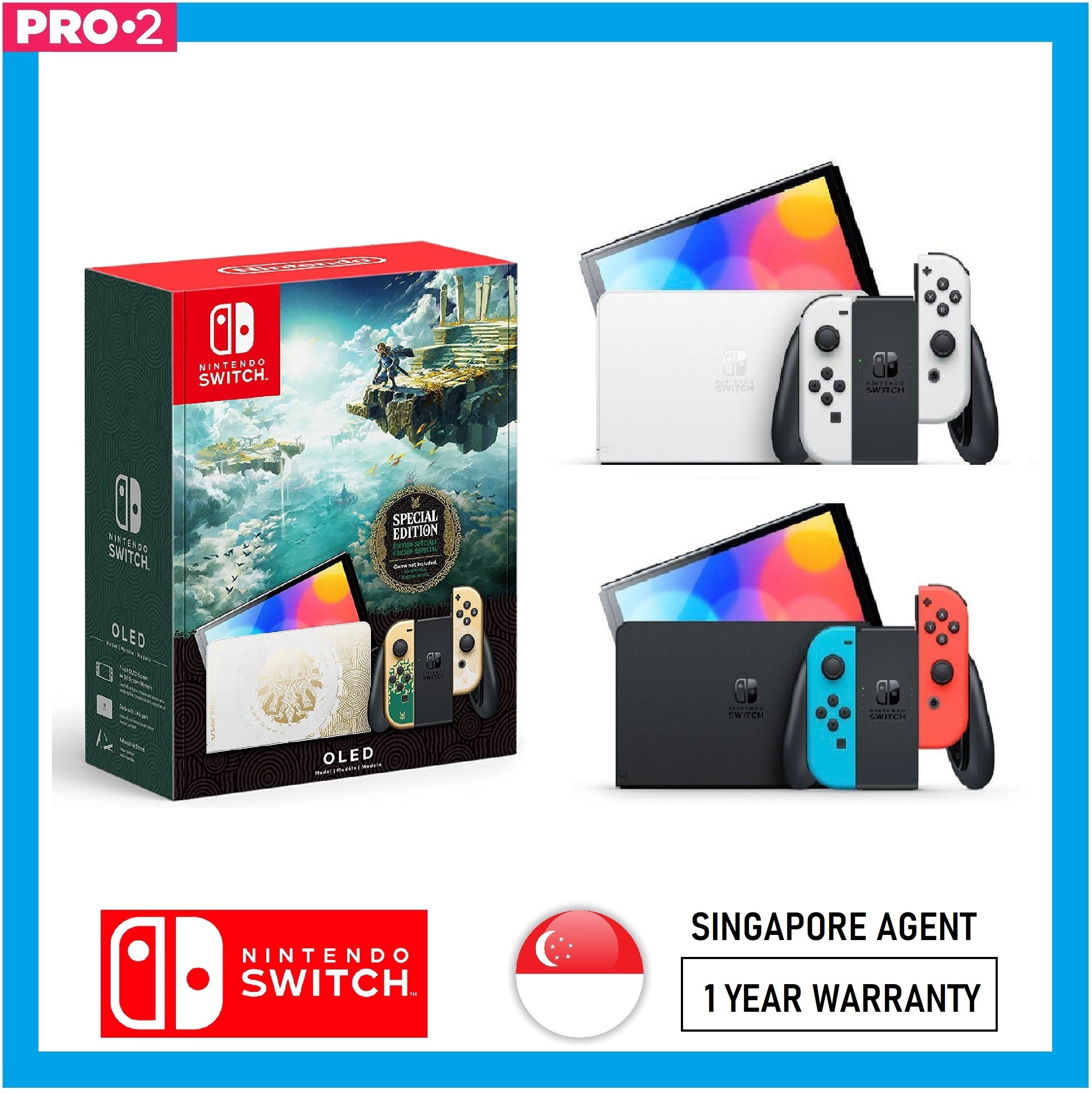 Nintendo Switch Gen 2 / OLED Console + Tempered Glass Screen Protector (Singapore Agent Warranty)
