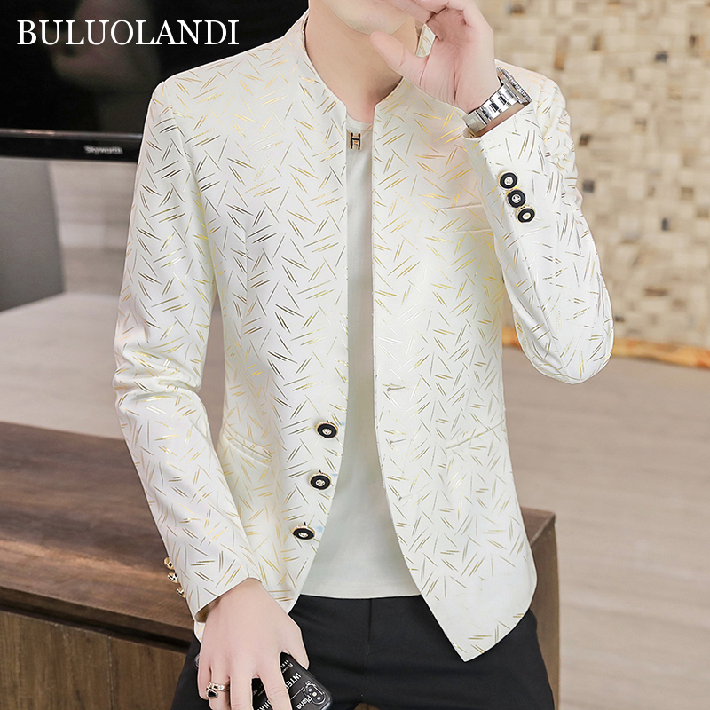 BULUOLANDI Men's Stand-Up Collar Small Suit Casual Fashion Youth Slim Thin Jacket Spring Autumn Models