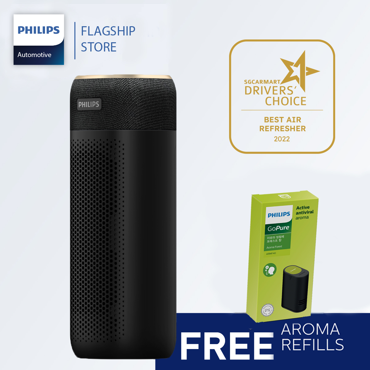 Philips GoPure Style Car Air Purifier Sanitizer 7611 | Dual Purifier and Diffuser | 1-Yr Warranty | Free 1 x Aroma Cartridge