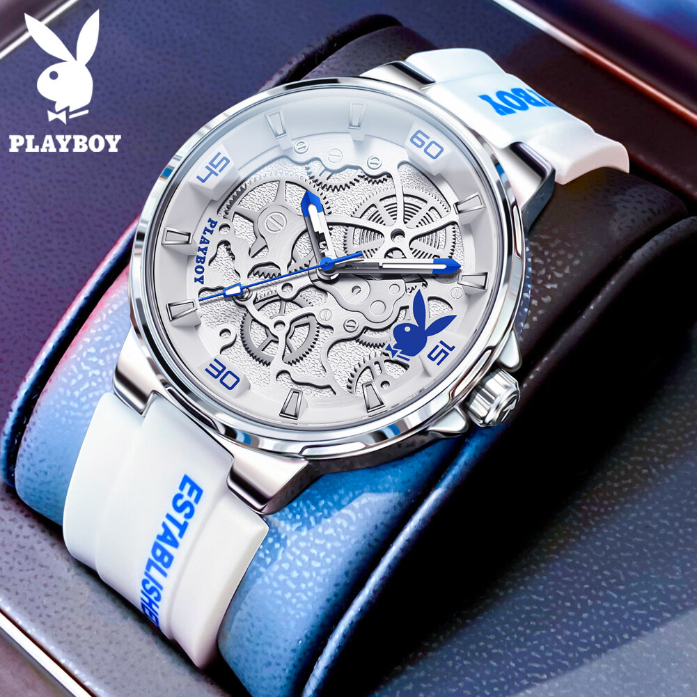 PLAYBOY watch for men hollow-carved design brand original waterproof import movement breathable sport silicone strap luminous